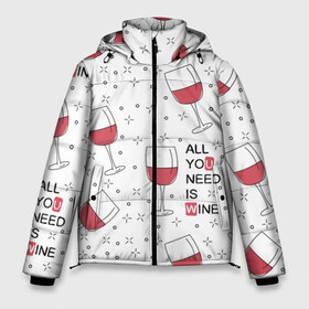 Мужская зимняя куртка 3D с принтом Узор Винишко в Новосибирске, верх — 100% полиэстер; подкладка — 100% полиэстер; утеплитель — 100% полиэстер | длина ниже бедра, свободный силуэт Оверсайз. Есть воротник-стойка, отстегивающийся капюшон и ветрозащитная планка. 

Боковые карманы с листочкой на кнопках и внутренний карман на молнии. | Тематика изображения на принте: all you need is wine | wine | винишко | вино | красное | надписи | узор