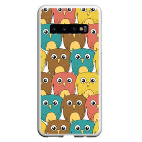 Чехол для Samsung Galaxy S10 с принтом Разноцветные совы в Новосибирске, Силикон | Область печати: задняя сторона чехла, без боковых панелей | детский | лесной | мультяшный | паттерн | разноцветный | сова | совушки | совы | узор