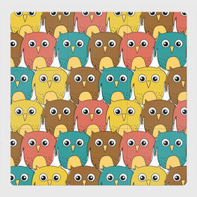 Магнитный плакат 3Х3 с принтом Разноцветные совы в Новосибирске, Полимерный материал с магнитным слоем | 9 деталей размером 9*9 см | детский | лесной | мультяшный | паттерн | разноцветный | сова | совушки | совы | узор
