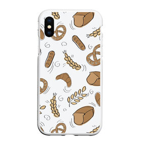 Чехол для iPhone XS Max матовый с принтом Узор Пекарня в Новосибирске, Силикон | Область печати: задняя сторона чехла, без боковых панелей | булки | коричневый | крендель | пекарня | повар | узор | хлеб
