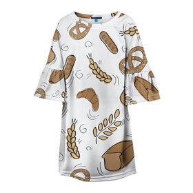 Детское платье 3D с принтом Узор Пекарня в Новосибирске, 100% полиэстер | прямой силуэт, чуть расширенный к низу. Круглая горловина, на рукавах — воланы | Тематика изображения на принте: булки | коричневый | крендель | пекарня | повар | узор | хлеб