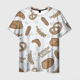 Мужская футболка 3D с принтом Узор Пекарня в Новосибирске, 100% полиэфир | прямой крой, круглый вырез горловины, длина до линии бедер | булки | коричневый | крендель | пекарня | повар | узор | хлеб
