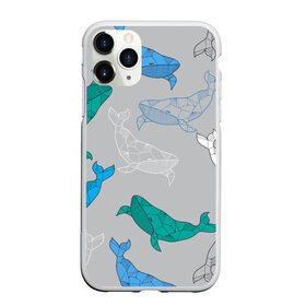 Чехол для iPhone 11 Pro матовый с принтом Узор с китами на сером в Новосибирске, Силикон |  | Тематика изображения на принте: графика | кит | морской | рыба | серый | синий | узор