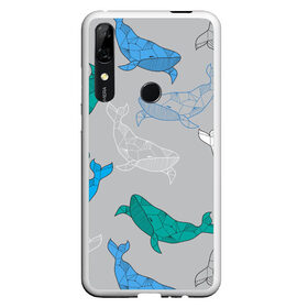 Чехол для Honor P Smart Z с принтом Узор с китами на сером в Новосибирске, Силикон | Область печати: задняя сторона чехла, без боковых панелей | графика | кит | морской | рыба | серый | синий | узор