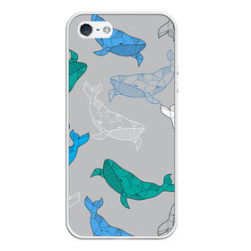 Чехол для iPhone 5/5S матовый с принтом Узор с китами на сером в Новосибирске, Силикон | Область печати: задняя сторона чехла, без боковых панелей | графика | кит | морской | рыба | серый | синий | узор