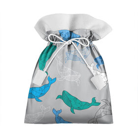 Подарочный 3D мешок с принтом Узор с китами на сером в Новосибирске, 100% полиэстер | Размер: 29*39 см | графика | кит | морской | рыба | серый | синий | узор