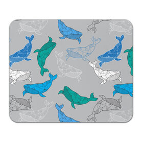 Коврик для мышки прямоугольный с принтом Узор с китами на сером в Новосибирске, натуральный каучук | размер 230 х 185 мм; запечатка лицевой стороны | графика | кит | морской | рыба | серый | синий | узор