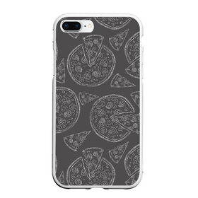 Чехол для iPhone 7Plus/8 Plus матовый с принтом Черно-белая пицца в Новосибирске, Силикон | Область печати: задняя сторона чехла, без боковых панелей | доска | еда | кусок | мел | пицца | фастфуд | черно белая пицца