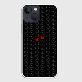 Чехол для iPhone 13 mini с принтом уточки в Новосибирске,  |  | black | doodle | white | белое | забавно | минимализм | птицы | текст | утки | черное