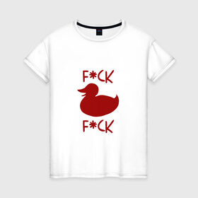 Женская футболка хлопок с принтом уточка в Новосибирске, 100% хлопок | прямой крой, круглый вырез горловины, длина до линии бедер, слегка спущенное плечо | black | doodle | white | белое | забавно | минимализм | птицы | текст | утки | черное