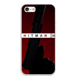 Чехол для iPhone 5/5S матовый с принтом Hitman III в Новосибирске, Силикон | Область печати: задняя сторона чехла, без боковых панелей | hitman | hitman 3 | hitman iii | красный | надпись | пистолет | хитман | хитман 3
