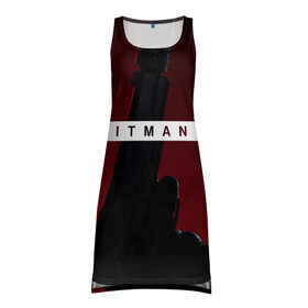 Платье-майка 3D с принтом Hitman III в Новосибирске, 100% полиэстер | полуприлегающий силуэт, широкие бретели, круглый вырез горловины, удлиненный подол сзади. | hitman | hitman 3 | hitman iii | красный | надпись | пистолет | хитман | хитман 3