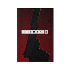 Обложка для паспорта матовая кожа с принтом Hitman III в Новосибирске, натуральная матовая кожа | размер 19,3 х 13,7 см; прозрачные пластиковые крепления | hitman | hitman 3 | hitman iii | красный | надпись | пистолет | хитман | хитман 3