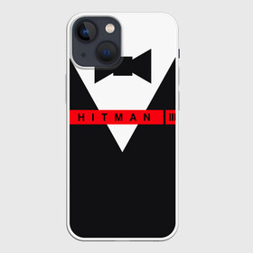 Чехол для iPhone 13 mini с принтом Hitman III в Новосибирске,  |  | hitman | hitman 3 | hitman iii | бабочка | костюм | красный | надпись | хитман | хитман 3