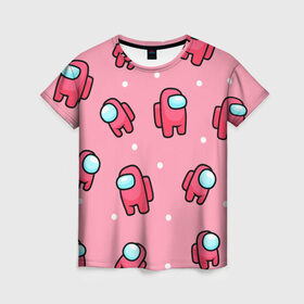 Женская футболка 3D с принтом Among Us - Розовый цвет в Новосибирске, 100% полиэфир ( синтетическое хлопкоподобное полотно) | прямой крой, круглый вырез горловины, длина до линии бедер | among us | girl | pink | амонг | девочка | детский | игра | мультяшный | паттерн | розовый | узор | эмонг ас