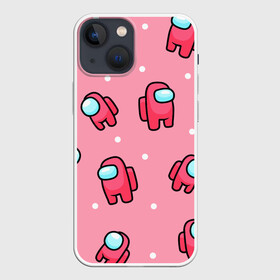 Чехол для iPhone 13 mini с принтом Among Us   Розовый цвет в Новосибирске,  |  | among us | girl | pink | амонг | девочка | детский | игра | мультяшный | паттерн | розовый | узор | эмонг ас
