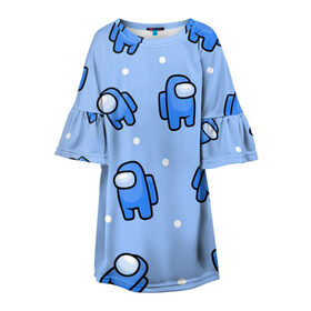 Детское платье 3D с принтом Among Us - Синий цвет в Новосибирске, 100% полиэстер | прямой силуэт, чуть расширенный к низу. Круглая горловина, на рукавах — воланы | among us | boy | амонг | детский | игра | мальчикам | мультяшный | паттерн | синий | сыну | узор | эмонг ас
