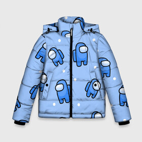 Зимняя куртка для мальчиков 3D с принтом Among Us - Синий цвет в Новосибирске, ткань верха — 100% полиэстер; подклад — 100% полиэстер, утеплитель — 100% полиэстер | длина ниже бедра, удлиненная спинка, воротник стойка и отстегивающийся капюшон. Есть боковые карманы с листочкой на кнопках, утяжки по низу изделия и внутренний карман на молнии. 

Предусмотрены светоотражающий принт на спинке, радужный светоотражающий элемент на пуллере молнии и на резинке для утяжки | Тематика изображения на принте: among us | boy | амонг | детский | игра | мальчикам | мультяшный | паттерн | синий | сыну | узор | эмонг ас