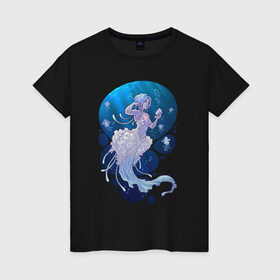 Женская футболка хлопок с принтом Jellyfish mermaid в Новосибирске, 100% хлопок | прямой крой, круглый вырез горловины, длина до линии бедер, слегка спущенное плечо | jellyfish | mermaid | sea | медузы | морское | подводный мир | русалка