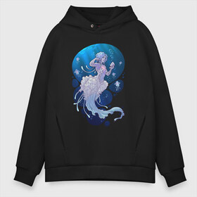 Мужское худи Oversize хлопок с принтом Jellyfish mermaid в Новосибирске, френч-терри — 70% хлопок, 30% полиэстер. Мягкий теплый начес внутри —100% хлопок | боковые карманы, эластичные манжеты и нижняя кромка, капюшон на магнитной кнопке | jellyfish | mermaid | sea | медузы | морское | подводный мир | русалка