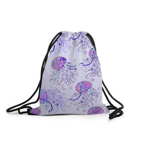 Рюкзак-мешок 3D с принтом Узор Медуза в Новосибирске, 100% полиэстер | плотность ткани — 200 г/м2, размер — 35 х 45 см; лямки — толстые шнурки, застежка на шнуровке, без карманов и подкладки | завитушки | медуза | море | морской | паттерн | розовый | узор | фиолетовый