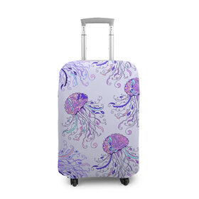 Чехол для чемодана 3D с принтом Узор Медуза в Новосибирске, 86% полиэфир, 14% спандекс | двустороннее нанесение принта, прорези для ручек и колес | завитушки | медуза | море | морской | паттерн | розовый | узор | фиолетовый