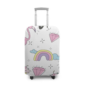 Чехол для чемодана 3D с принтом Кавайный розовый узор в Новосибирске, 86% полиэфир, 14% спандекс | двустороннее нанесение принта, прорези для ручек и колес | бриллиант | детский | кавайный | капкейк | панда | паттерн | радуга | розовый | узор | фламинго
