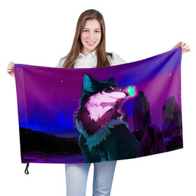 Флаг 3D с принтом Сказочный волк в Новосибирске, 100% полиэстер | плотность ткани — 95 г/м2, размер — 67 х 109 см. Принт наносится с одной стороны | wolf | бабочка | волк | волки | волшебный волк | животные | звери | магический волк