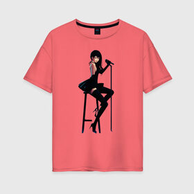 Женская футболка хлопок Oversize с принтом Арт Аниме девушка в Новосибирске, 100% хлопок | свободный крой, круглый ворот, спущенный рукав, длина до линии бедер
 | аниме | девушка | джаз | кабаре | микрофон | певица | чулки
