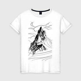 Женская футболка хлопок с принтом Одинокая гора в Новосибирске, 100% хлопок | прямой крой, круглый вырез горловины, длина до линии бедер, слегка спущенное плечо | mountain | вершина | горы | скалы