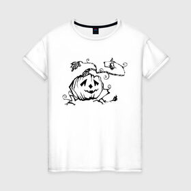 Женская футболка хлопок с принтом Тыква в Новосибирске, 100% хлопок | прямой крой, круглый вырез горловины, длина до линии бедер, слегка спущенное плечо | halloween | джек | тыква | тыквенный фонарик | хэллоуин
