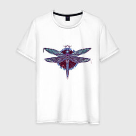 Мужская футболка хлопок с принтом Стрекоза в Новосибирске, 100% хлопок | прямой крой, круглый вырез горловины, длина до линии бедер, слегка спущенное плечо. | dragonfly | круг | крылья | стрекоза