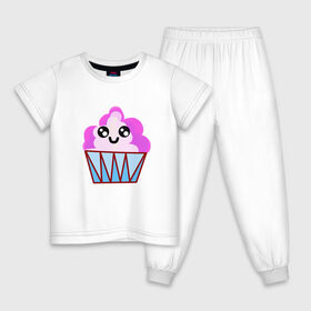 Детская пижама хлопок с принтом Милый кекс-мороженое в Новосибирске, 100% хлопок |  брюки и футболка прямого кроя, без карманов, на брюках мягкая резинка на поясе и по низу штанин
 | Тематика изображения на принте: еда | кекс | пирожное | сладости | сластена.