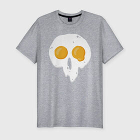 Мужская футболка хлопок Slim с принтом Череп-глазунья в Новосибирске, 92% хлопок, 8% лайкра | приталенный силуэт, круглый вырез ворота, длина до линии бедра, короткий рукав | еда | желток | завтрак | яичница | яйцо
