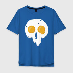 Мужская футболка хлопок Oversize с принтом Череп-глазунья в Новосибирске, 100% хлопок | свободный крой, круглый ворот, “спинка” длиннее передней части | еда | желток | завтрак | яичница | яйцо