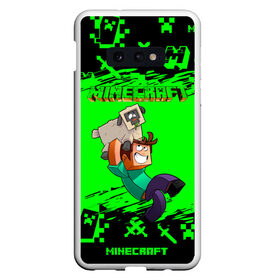 Чехол для Samsung S10E с принтом Minecraft в Новосибирске, Силикон | Область печати: задняя сторона чехла, без боковых панелей | minecraft | алекс | белый | блоки | ведьма | взрывчатка | визера | волк | гаст | добывать | дракон | зеленый куб | зомби | игра | крафт | крипер | кубики | лошадка | майн | майнкрафт | манкрафт | овечка | оцелот