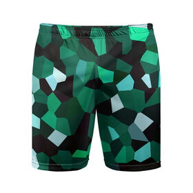 Мужские шорты спортивные с принтом Имеральд в Новосибирске,  |  | camouflage | casual style | geometry | green | hexagon | polygonal | stripes | texture | гексагон | геометрические | геометрия | городской | изумруд | камуфляж | кристаллы | милитари | мозаика | объемный | повседневный | полигон