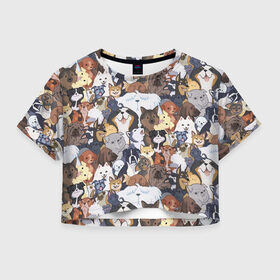 Женская футболка Crop-top 3D с принтом Dogs в Новосибирске, 100% полиэстер | круглая горловина, длина футболки до линии талии, рукава с отворотами | cобака | доберман | животное | звери | кинолог | корги | милый | мордочка | овчарка | паттерн | пес | пудель | стикербомбинг | щенок | я люблю собак