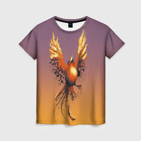 Женская футболка 3D с принтом Феникс и зола в Новосибирске, 100% полиэфир ( синтетическое хлопкоподобное полотно) | прямой крой, круглый вырез горловины, длина до линии бедер | fire | flame | зола | огонь | птица | феникс | яйцо