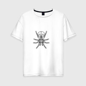 Женская футболка хлопок Oversize с принтом Череп в Новосибирске, 100% хлопок | свободный крой, круглый ворот, спущенный рукав, длина до линии бедер
 | контур | лапы | лицо | паук | череп