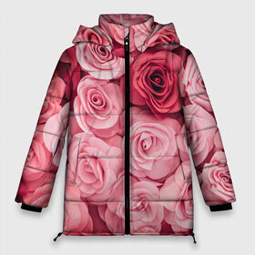 Женская зимняя куртка 3D с принтом Розовые Розы в Новосибирске, верх — 100% полиэстер; подкладка — 100% полиэстер; утеплитель — 100% полиэстер | длина ниже бедра, силуэт Оверсайз. Есть воротник-стойка, отстегивающийся капюшон и ветрозащитная планка. 

Боковые карманы с листочкой на кнопках и внутренний карман на молнии | pink | rose | день святого валентина | красивый | любовь | прекрасный | роза | цветок | цветы