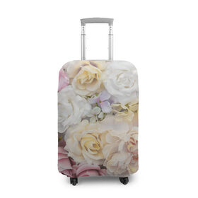 Чехол для чемодана 3D с принтом Нежные Цветы в Новосибирске, 86% полиэфир, 14% спандекс | двустороннее нанесение принта, прорези для ручек и колес | белый | розовый | розы | сирень | цветок