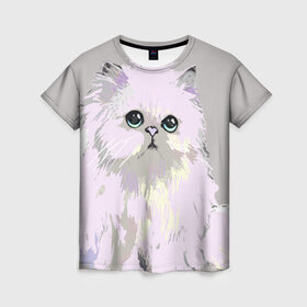 Женская футболка 3D с принтом Пушистый милый кот с грустным взглядом в Новосибирске, 100% полиэфир ( синтетическое хлопкоподобное полотно) | прямой крой, круглый вырез горловины, длина до линии бедер | забавно | котята | няшно | цитата
