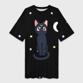 Платье-футболка 3D с принтом Луна в Новосибирске,  |  | sailor moon. кот луна | кот | кошка | луна | сейлор мун | сейлормун