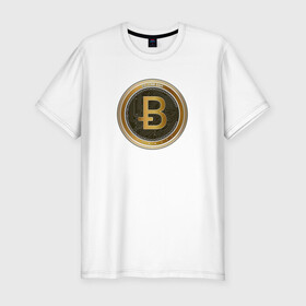 Мужская футболка хлопок Slim с принтом BITCOIN в Новосибирске, 92% хлопок, 8% лайкра | приталенный силуэт, круглый вырез ворота, длина до линии бедра, короткий рукав | bitcoin | btc | биткоин | валюта | деньги | криптовалюта