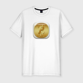 Мужская футболка хлопок Slim с принтом BITCOIN в Новосибирске, 92% хлопок, 8% лайкра | приталенный силуэт, круглый вырез ворота, длина до линии бедра, короткий рукав | bitcoin | btc | биткоин | валюта | деньги | криптовалюта