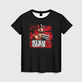 Женская футболка 3D с принтом red dead redemption 2 в Новосибирске, 100% полиэфир ( синтетическое хлопкоподобное полотно) | прямой крой, круглый вырез горловины, длина до линии бедер | action | red dead redemption 2 | rockstar games | вестерн | игра | ковбой | ружье | стрелялка | экшен