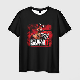 Мужская футболка 3D с принтом red dead redemption 2 в Новосибирске, 100% полиэфир | прямой крой, круглый вырез горловины, длина до линии бедер | action | red dead redemption 2 | rockstar games | вестерн | игра | ковбой | ружье | стрелялка | экшен
