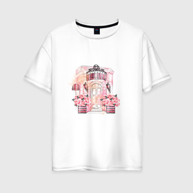 Женская футболка хлопок Oversize с принтом Париж в Новосибирске, 100% хлопок | свободный крой, круглый ворот, спущенный рукав, длина до линии бедер
 | красота | любовь | милота | париж | розовый