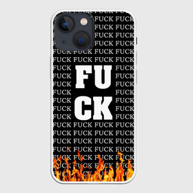 Чехол для iPhone 13 mini с принтом FCK FCK FCK в Новосибирске,  |  | black and white | censorship | fire | lettering | obscene words | uncensored | надписи | неценузурный | огонь | темный | черный и белый